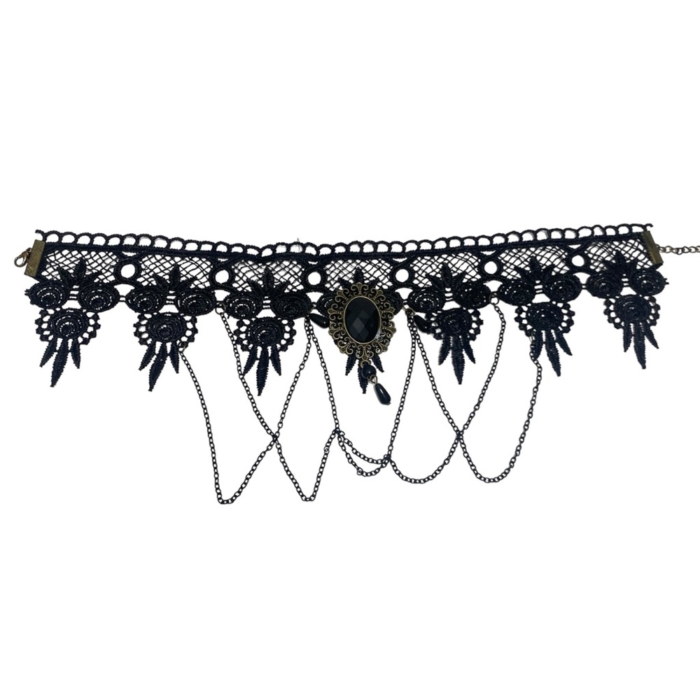 Lot of 4 Fashion Jewelry Gothic / Antique / Victorian Lace Choker Necklaces - Picture 7 of 11